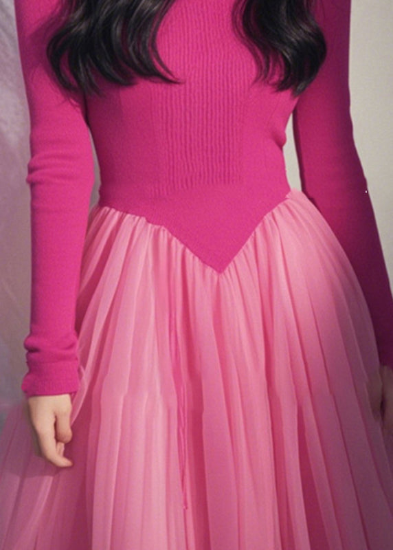 Stricken Frühling Rosa Natur Kleid Maxi O-Ausschnitt