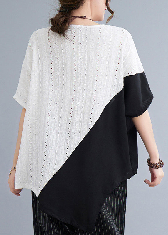 Asymmetrical Top Summer White Patchwork Natural Lace