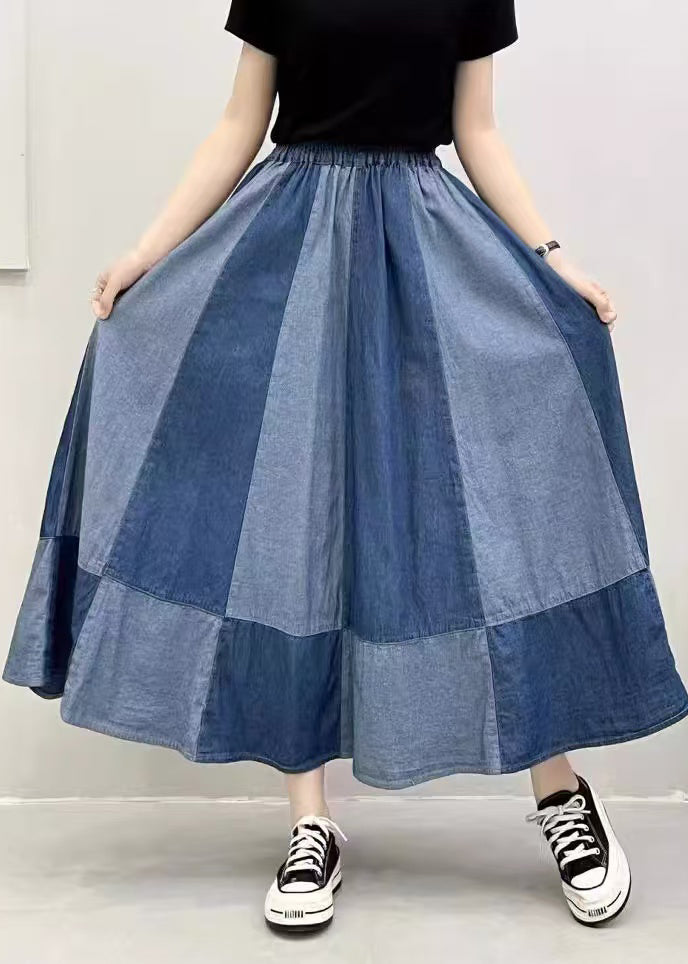 Übergroße Patchwork-Jeans mit großem Saum, Sommer-Marineblau, Extra-Hose