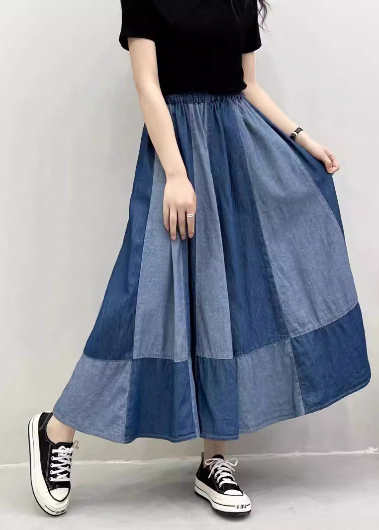 Übergroße Patchwork-Jeans mit großem Saum, Sommer-Marineblau, Extra-Hose