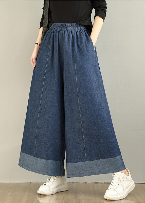 Pantalon d'été droit oversize en denim patchwork bleu marine