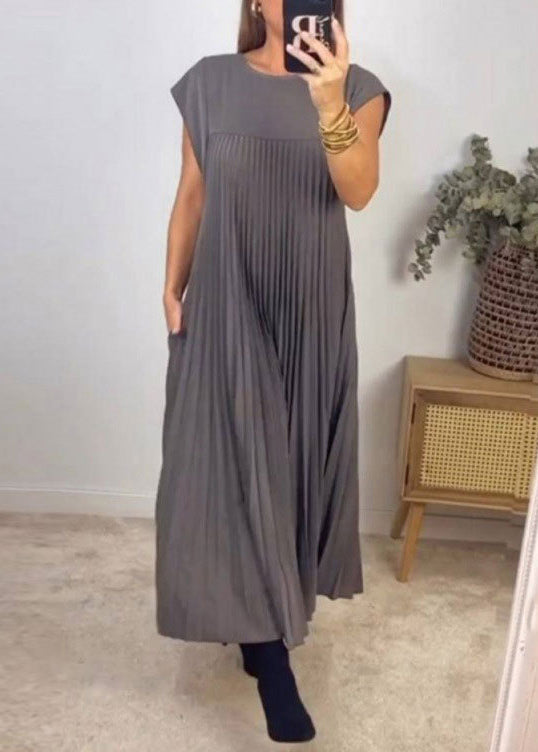 Taschen Faltenkleid Beige Solide Lang Neu Sommer