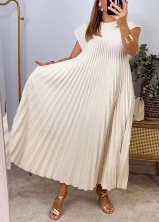 Taschen Faltenkleid Beige Solide Lang Neu Sommer