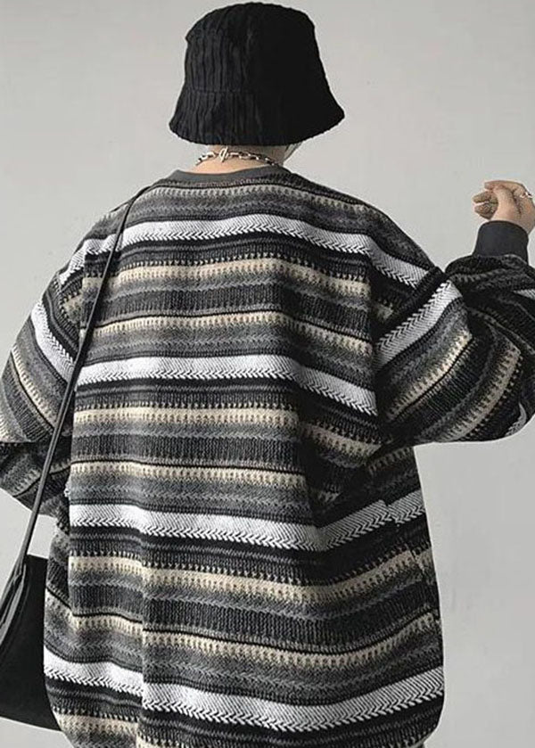 Neue schwarze O-Ausschnitt gestreifte Baumwolle T Shirts Männer Bekleidung Herbst WJ006