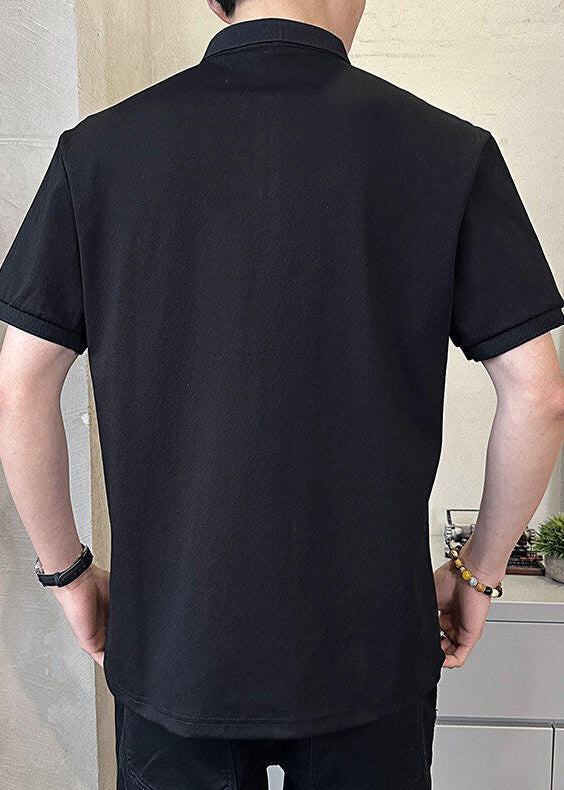 Polo d'été en coton noir imprimé pour homme, boutonné, neuf