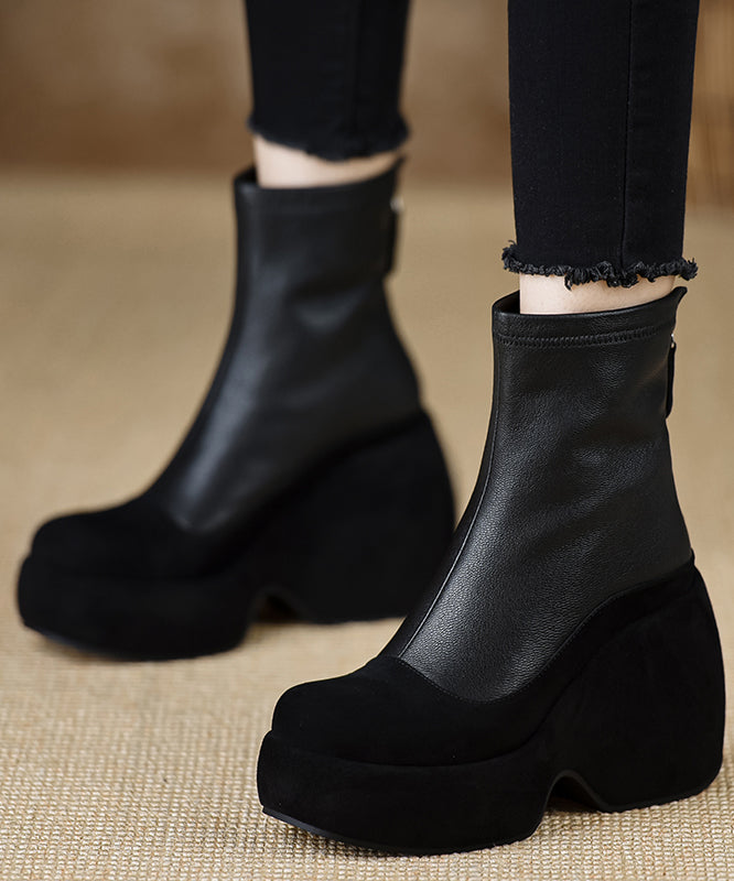 Neue schwarze Stiefeletten mit Keilabsatz und Reißverschluss aus Schaffell RX013