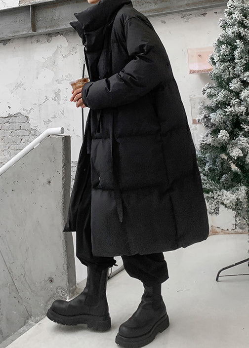Neu Schwarz Stehkragen Schnürung Männer Lange Parkas Winter RM001