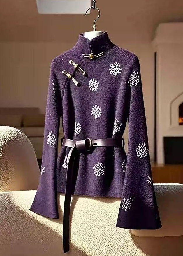 Nouveau haut noir en coton à col montant et manches évasées, imprimé boutons, TY006