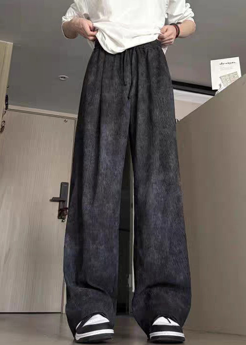 Pantalon d'été noir en coton teinté pour homme, élastique, avec ceinture, cravate, neuf