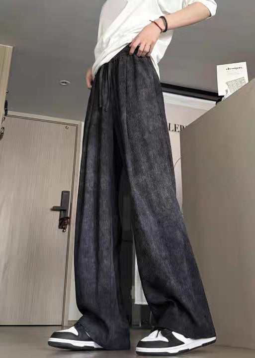 Pantalon d'été noir en coton teinté pour homme, élastique, avec ceinture, cravate, neuf