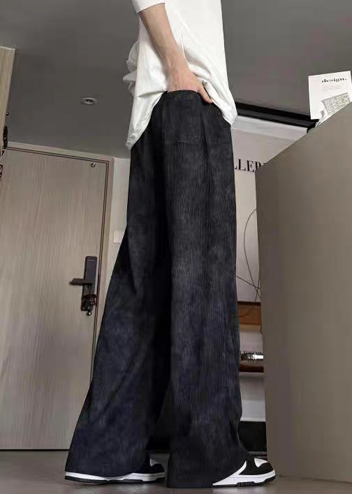 Pantalon d'été noir en coton teinté pour homme, élastique, avec ceinture, cravate, neuf