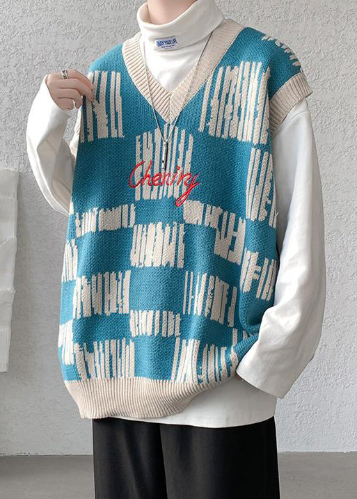 Gilet sans manches en tricot patchwork noir à col en V pour homme RJ030