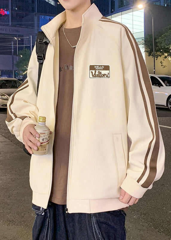 Manteau noir à rayures et fermeture éclair en coton pour homme