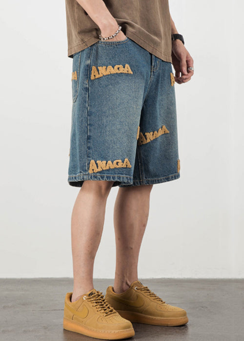 Pantalons et shorts d'été bleus pour hommes avec poches et lettres