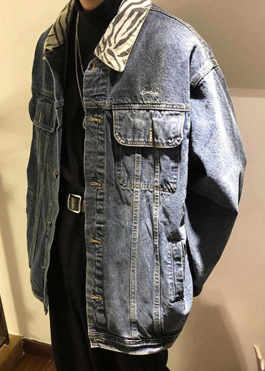 Manteau en jean bleu printemps avec poches Peter et col pour homme TC047 Neuf