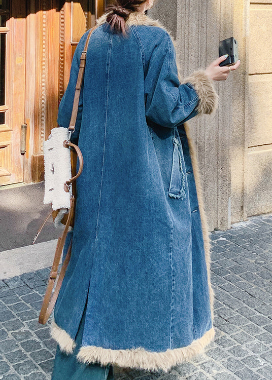 Manteau d'hiver en denim et coton fin avec poches bleues en fausse fourrure et patchwork YF005