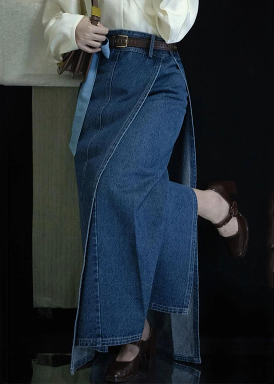 Jupes taille haute en jean bleu à ouverture latérale pour le printemps
