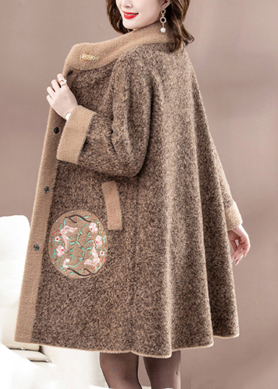 Neue braune Patchwork-Taste Nerz Samt Wollmäntel Frühling TA037