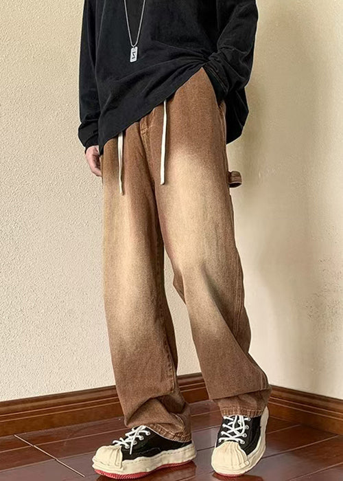 Pantalon en jean marron pour homme, taille élastique, poches, nouvelle collection printemps