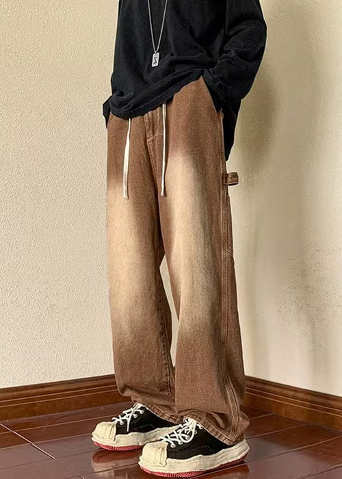 Pantalon en jean marron pour homme, taille élastique, poches, nouvelle collection printemps