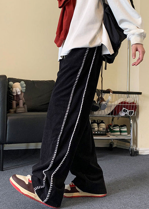 Pantalon homme en velours côtelé polaire chaud avec poches marron et taille élastique, nouvelle collection printemps RM044