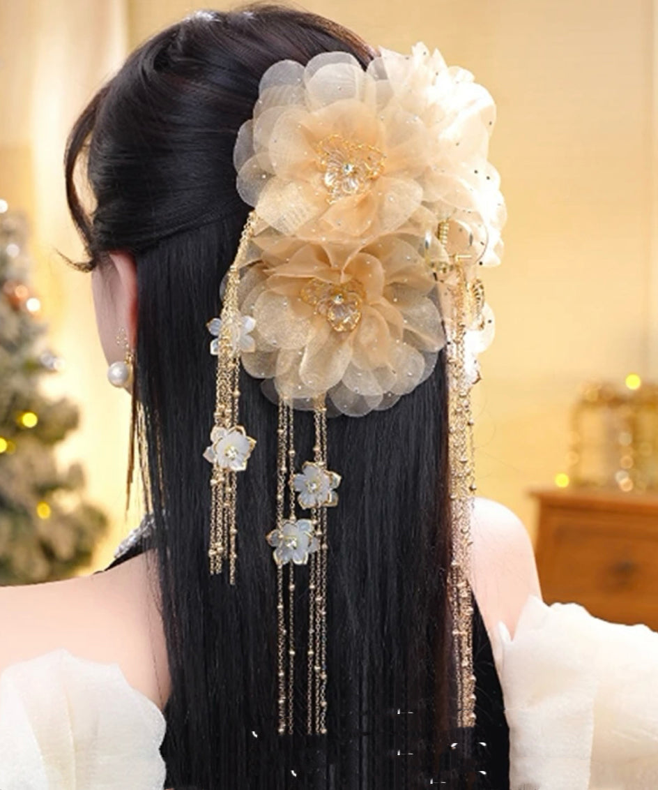Épingle à cheveux en tulle, nouvelle collection, papillon, pompon floral, zircon, champagne