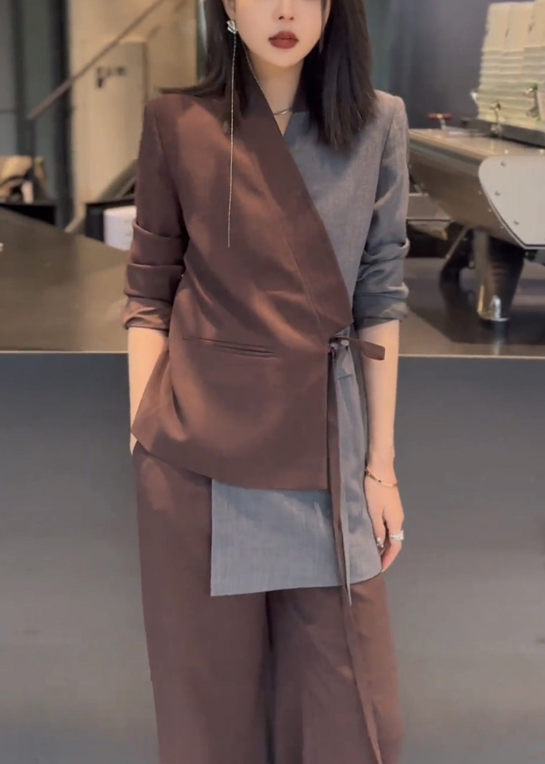 Patchwork Set Asymmetrisch Zwei Spitzenteile Kaffee Baumwolle Up Neu