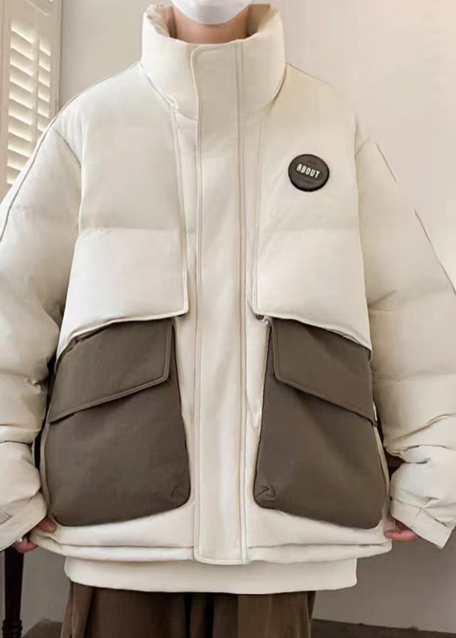 Neue Kaffee Taschen Übergroße Patchwork Entendaunen Männer Daunenmäntel Winter RM009