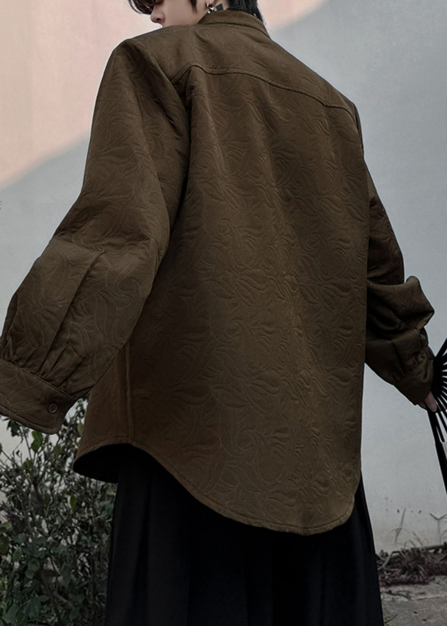 Neue Kaffee Stehkragen Taste Baumwolle Shirts Herren Herbst WJ026