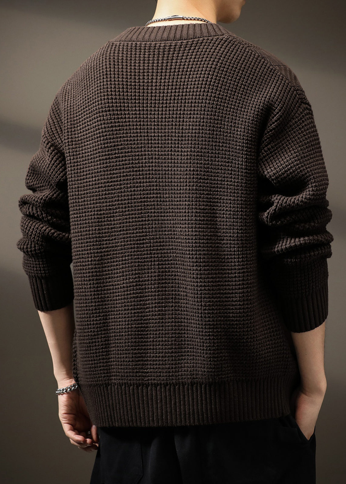 Männer Solide Taste Frühling Hals Neue Kaffee Strickjacken