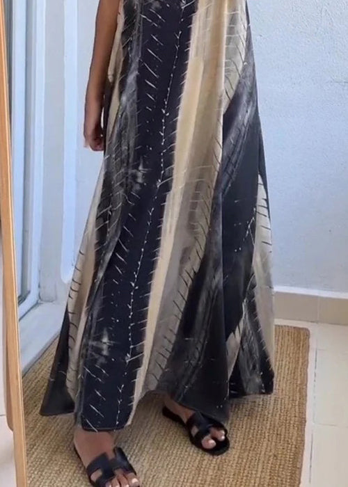 Neues rückenfreies Maxikleid aus Baumwolle mit Farbblock-Print, ärmellos, BB040