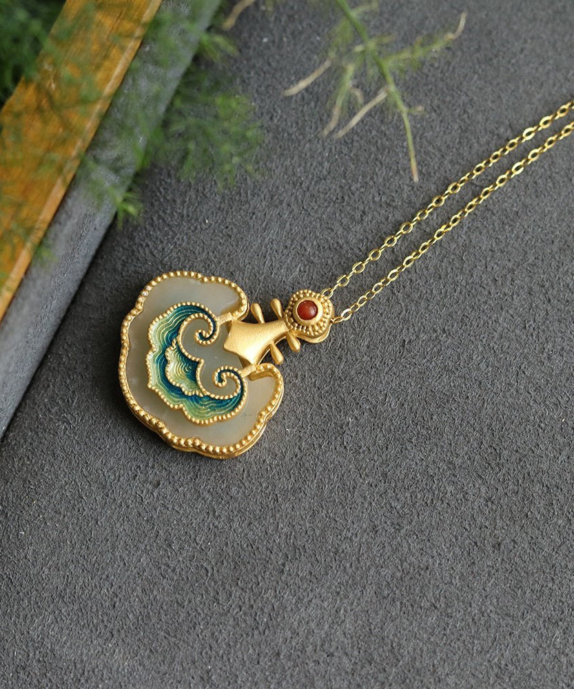 Neue Gold Antike Gold Jade Emaille Anhänger Halskette TX011