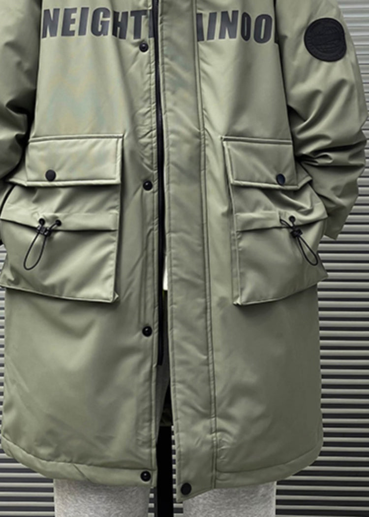 Neue grüne Kapuze Brief Taschen Entendaunen Männer Daunenmantel Winter RM019