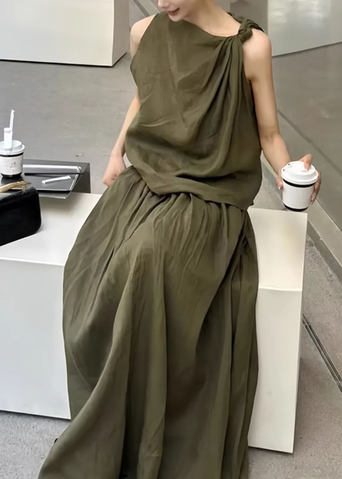 Two Skirts New Linen Original Green Tank And Set Design Piece
