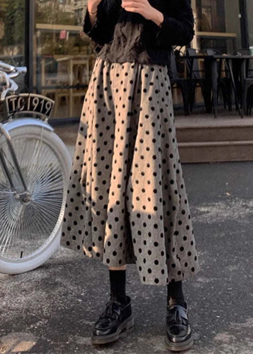 Pantalon d'été en coton gris à pois, taille élastique, jambes larges