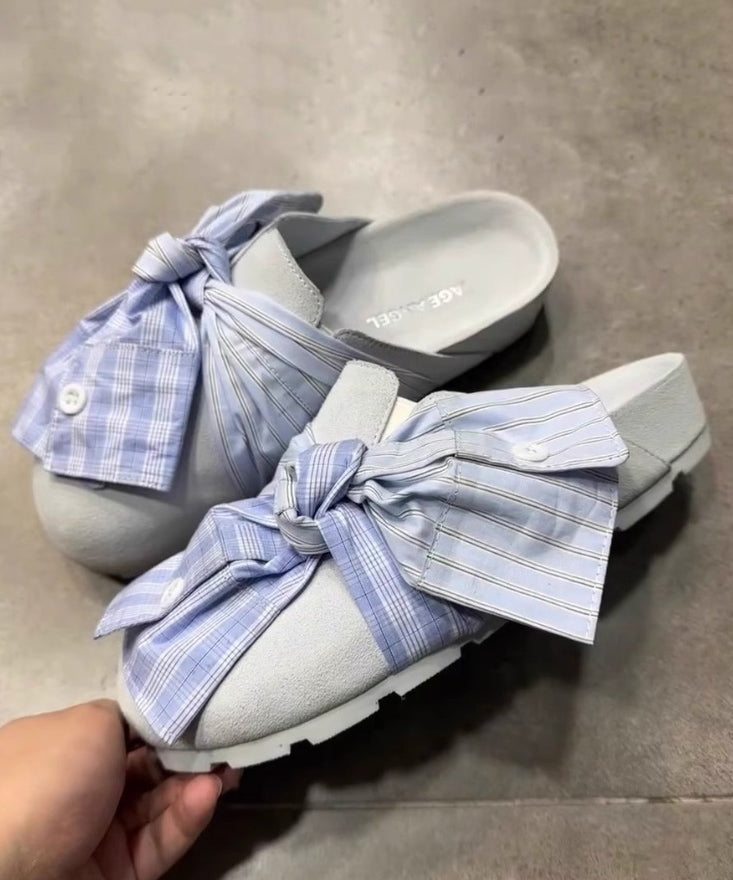 Japanese Sandals Bow Blue Platform New Slide
