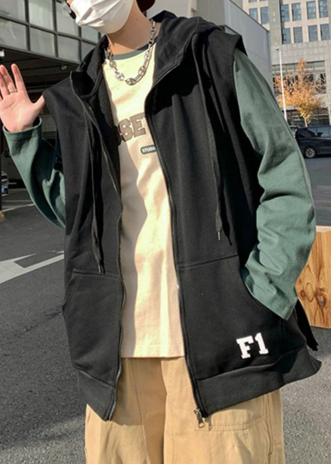 Neue Khaki Kapuze Reißverschluss Brief Baumwolle Herren Weste Frühling RN004