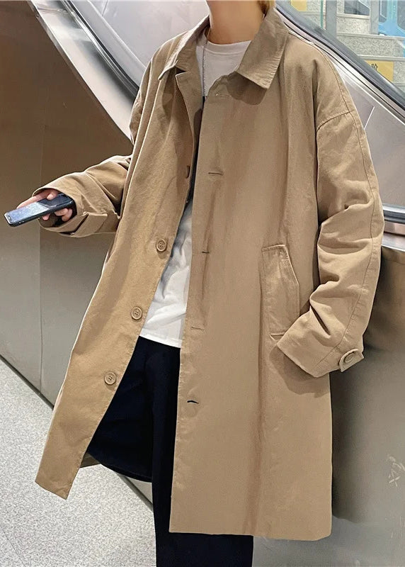Neu Khaki Peter Pan Kragen Taste Taschen Baumwolle Männer Mantel Frühling YQ017