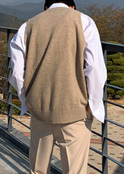 Neue Khaki V-Ausschnitt Solide Gemütliche Strickweste für Männer Ärmellos RJ024