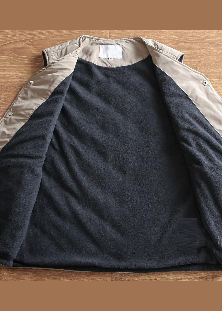 Neue Khaki V-Ausschnitt Warme Fleece Herren Weste im Frühling TK016