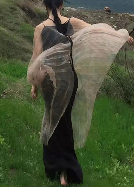 Neu Khaki Falten Tüll Schnürung Zweiteiler Langarm XX088