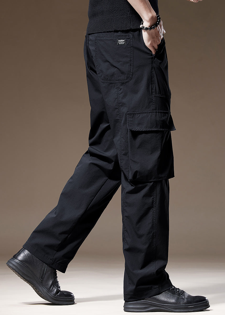 Pantalon bleu marine pour homme, poches, coton uni, printemps