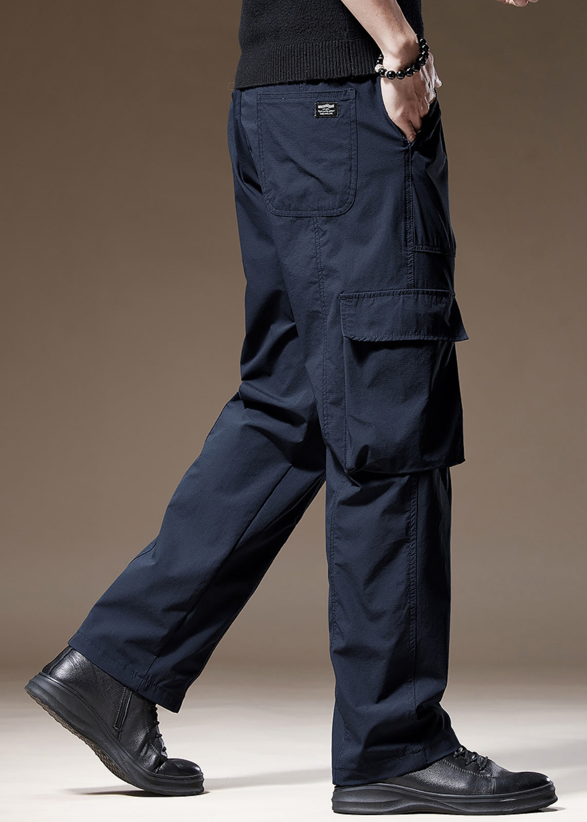 Pantalon bleu marine pour homme, poches, coton uni, printemps