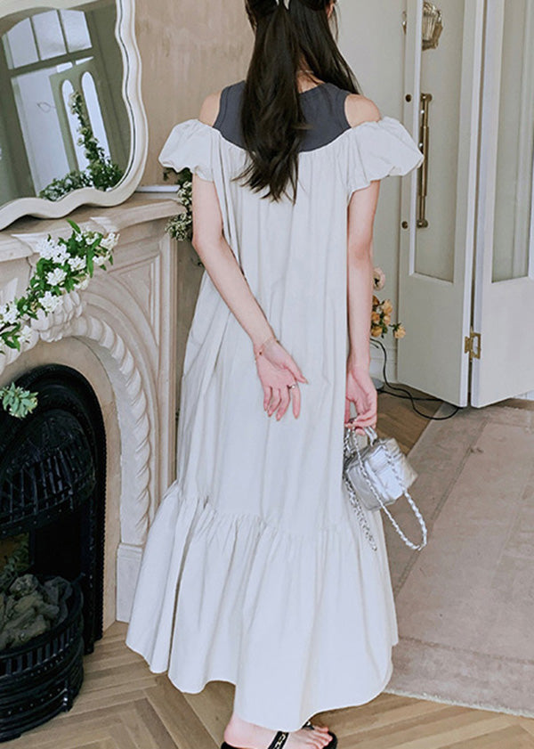 Neues schulterfreies Baumwollkleid mit Puffärmeln und faltigem Patchwork XX023