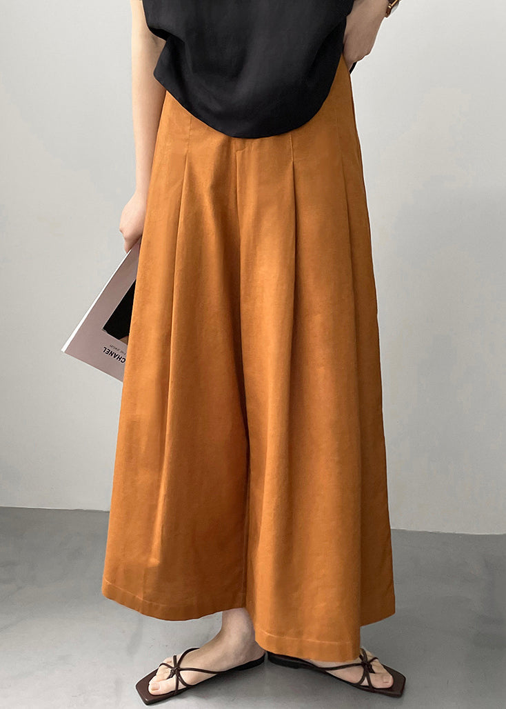 Pantalon large en coton uni avec poches orange pour l'été QE045