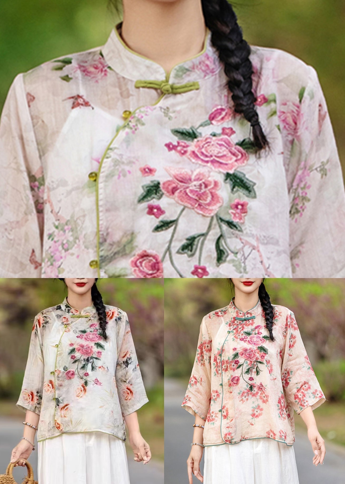 Chemises à col montant imprimé orange, nouvelle collection d'automne en lin