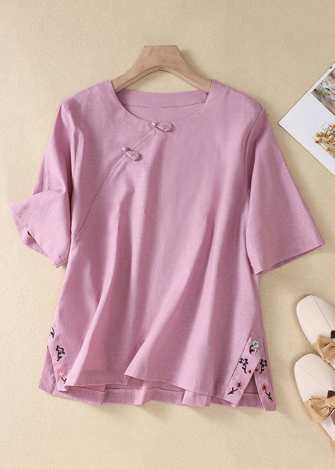 New Peacock Blue Embroidered Side Open Cotton T Shirt Summer GG023