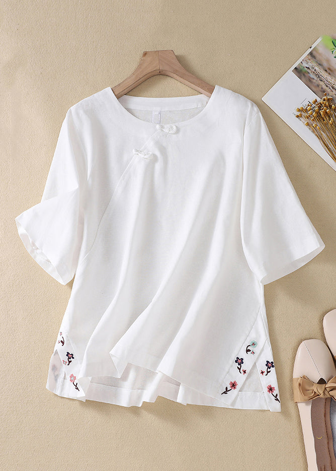 New Peacock Blue Embroidered Side Open Cotton T Shirt Summer GG023
