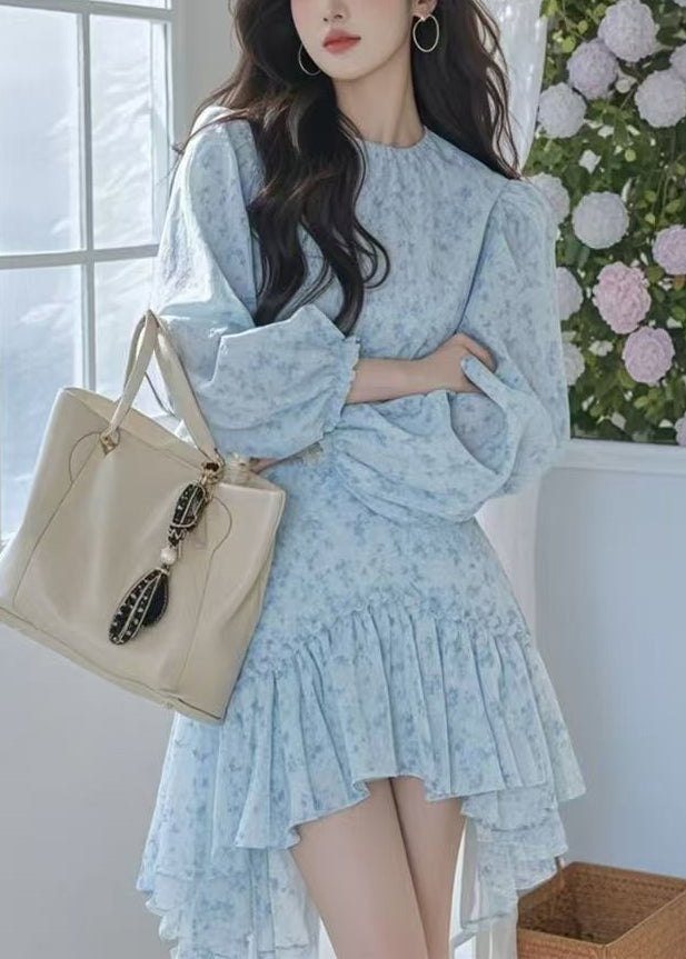 Rosa Frühling Print Baumwolle Neue Kleid Asymmetrische Mid
