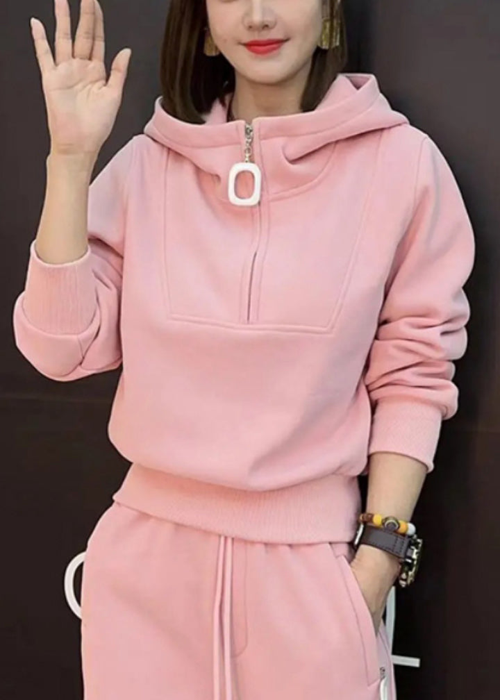 Et Beam Coton Nouveaux Hauts Pièces Pantalons À Capuche Deux Fermetures Éclair Rose